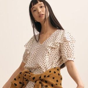 Madewell Silk V Neck Shoulder-Ruffle Top